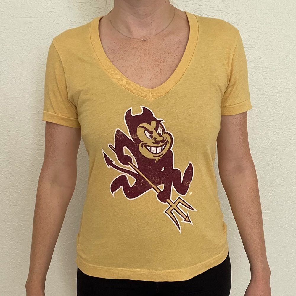 ASU Sparky V-Neck Shirt Top Arizona State University Sun Devils